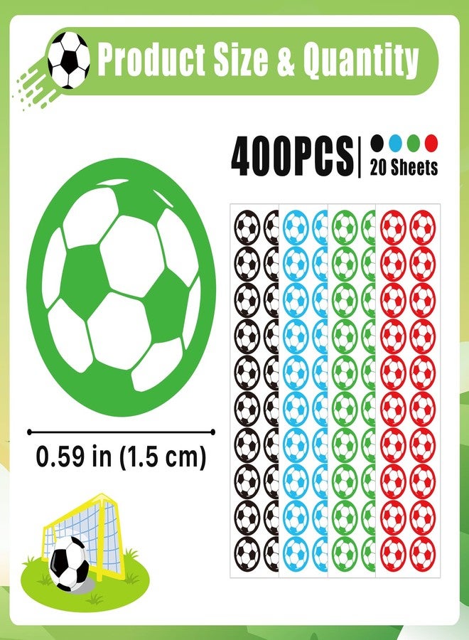 sodknow Mini Soccer Ball Stickers - 400 PCS (20 Sheets), 0.59" Small Reward Stickers in 4 Colors (Black/Blue/Green/Red) for Teachers Classroom Incentives Sports Party Favors Planners Scrapbooking, Kids Crafts - Image 2